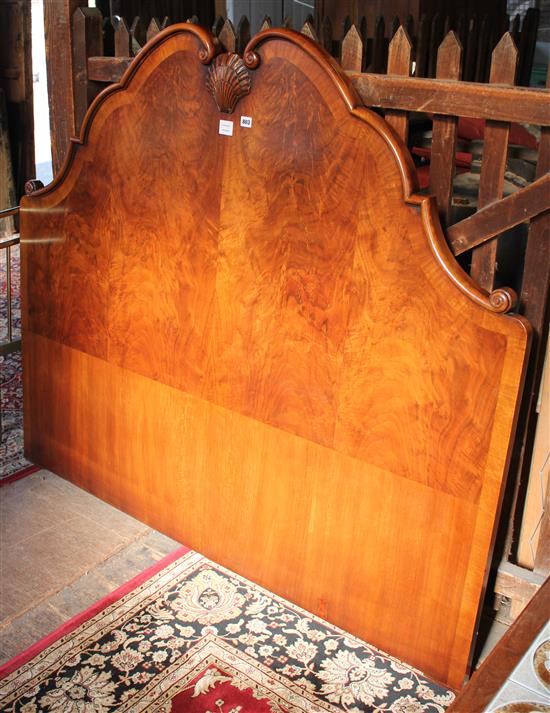 Shell carved banded walnut double headboard